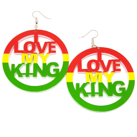 I LOVE MY KING Rasta Statement Dangle Wood Earrings