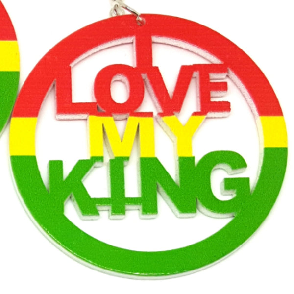 I LOVE MY KING Rasta Statement Dangle Wood Earrings