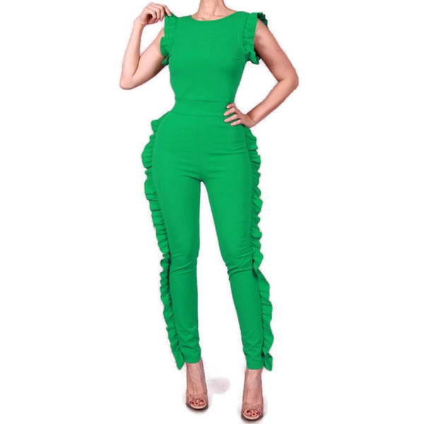 Summer Green Sexy Bodycon Casual Ruffle Jumpsuit