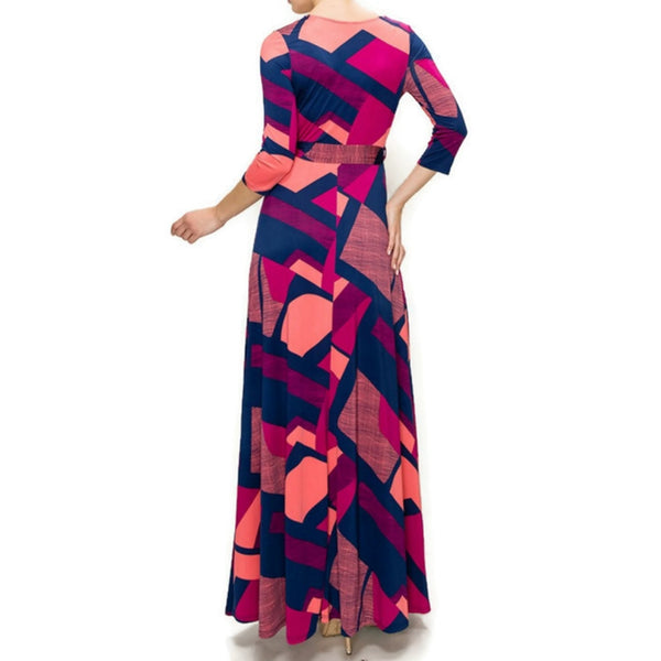 Fuchsia Maze Faux Wrap Maxi Dress