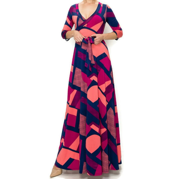 Fuchsia Maze Faux Wrap Maxi Dress