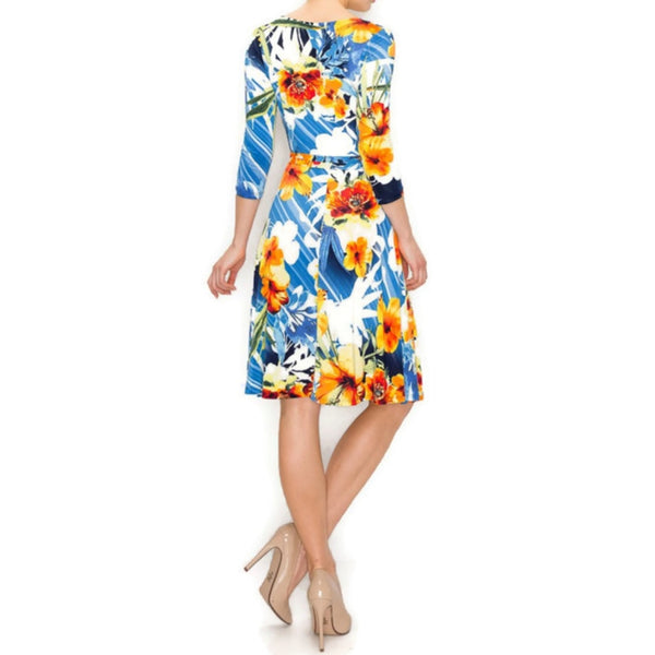 Hibiscus Faux Wrap Knee Length Dress