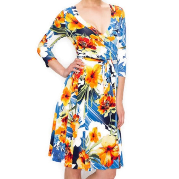 Hibiscus Faux Wrap Knee Length Dress