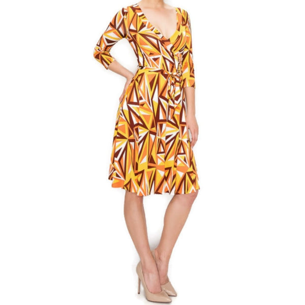 Mustard Mirrors Faux Wrap Knee Length Dress