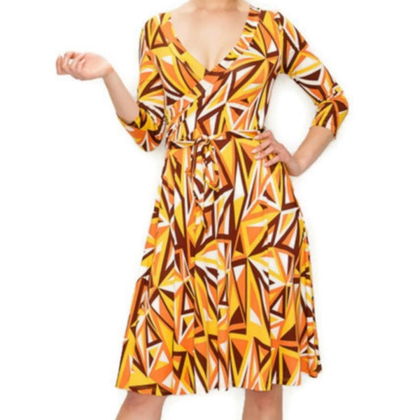 Mustard Mirrors Faux Wrap Knee Length Dress