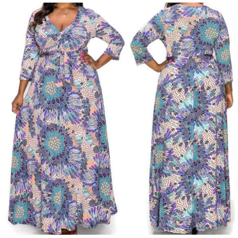 Paisley Faux Wrap Maxi Plussize Dress