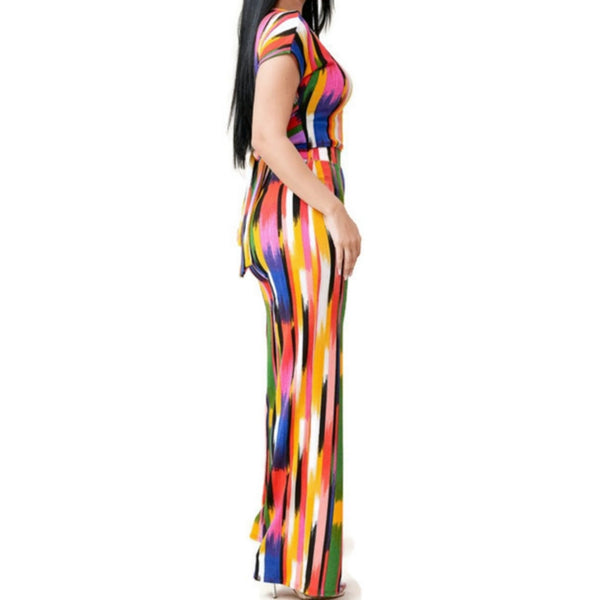 MM No Static Multi Color Crop Top Bow Tie Pant Set