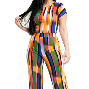 MM No Static Multi Color Crop Top Bow Tie Pant Set