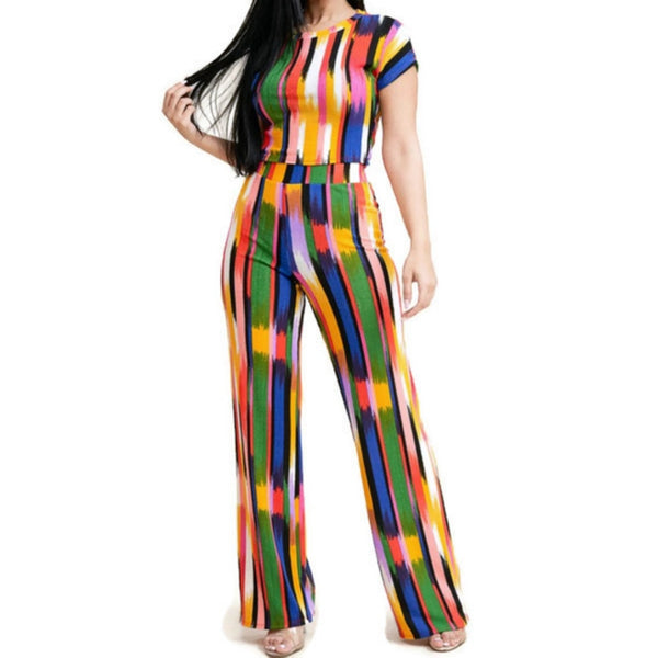 MM No Static Multi Color Crop Top Bow Tie Pant Set