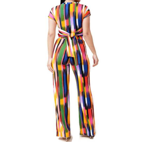 MM No Static Multi Color Crop Top Bow Tie Pant Set