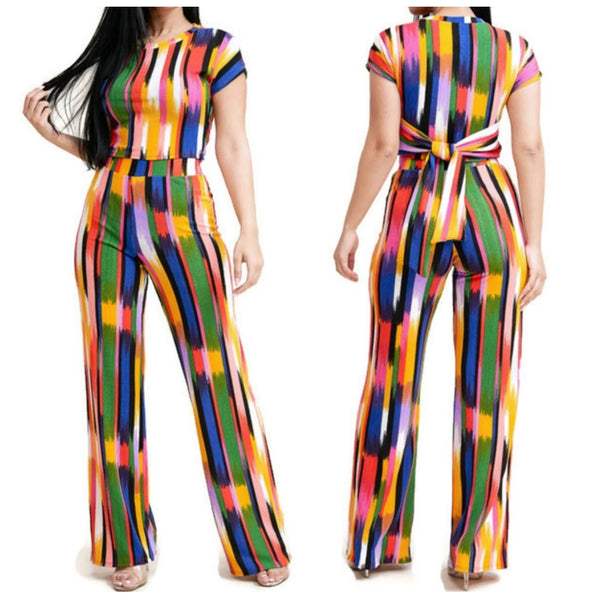 MM No Static Multi Color Crop Top Bow Tie Pant Set