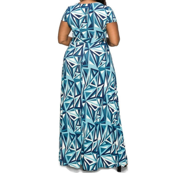 Blue Mirror Faux Wrap Maxi Plussize Dress