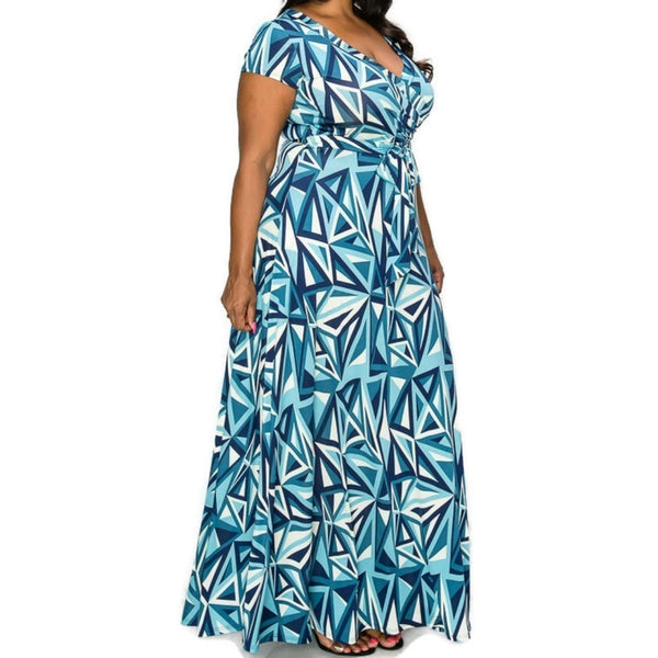 Blue Mirror Faux Wrap Maxi Plussize Dress