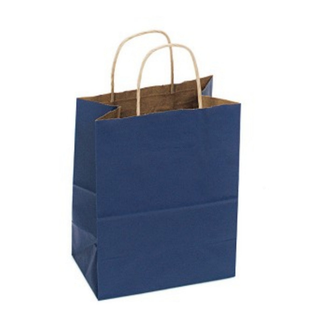 Navy Blue Kraft Handle Paper Party Favor Wedding Gift Bags - Set of 8