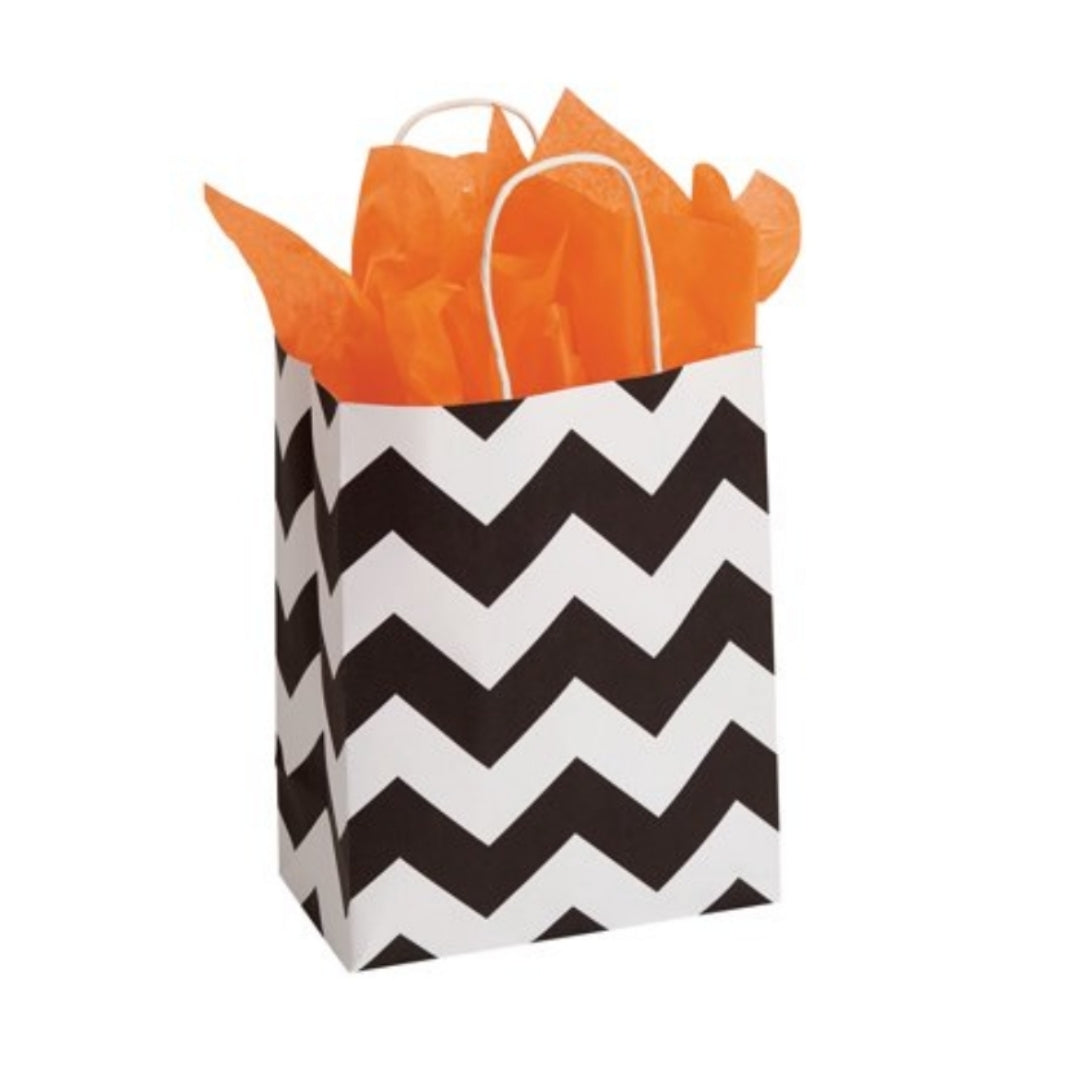 Black White Chevron Kraft Handle Paper Party Favor Wedding Gift Bags - Set of 21