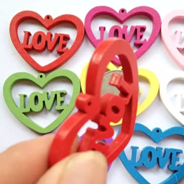 LOVE HEART MULTICOLOR Ready to Decorate Wood Earrings - Set of 50