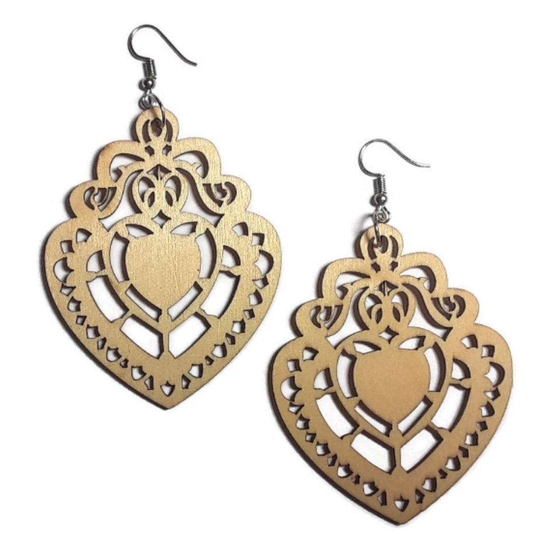 CHANDELIER HEART Unfinished Ready to Decorate Natural Wood Earrings - Set of 3 Pairs