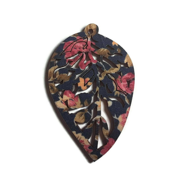 NAVY FLORAL Leaf Wood Cutout