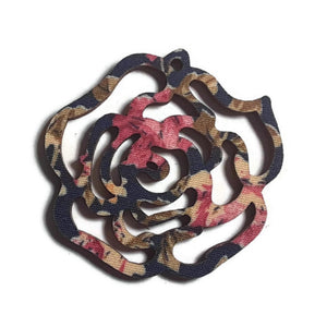 NAVY FLORAL Rose Bud Wood Cutout