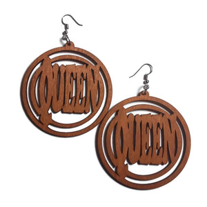 QUEEN Natural Statement Dangle Wood Earrings