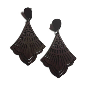 Chandelier Dark Brown Natural Statement Dangle Wood Earrings