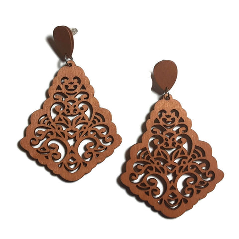 Classy Light Brown Natural Statement Dangle Wood Earrings