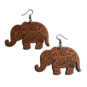 Elephant Natural Statement Dangle Wood Earrings