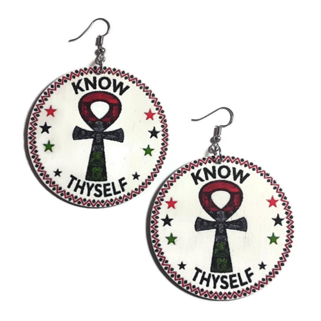 KNOW THYSELF ANKH Statement Dangle Wood Earrings