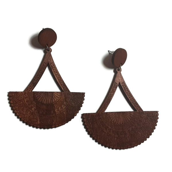 Fan Out Natural Statement Dangle Wood Earrings