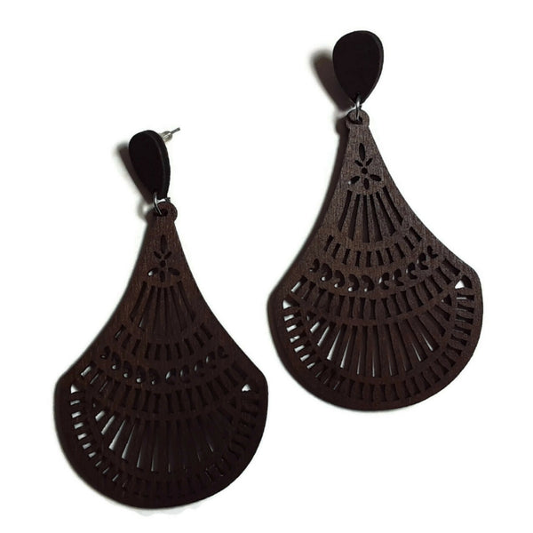 Style and Grace Natural Statement Dangle Wood Earrings