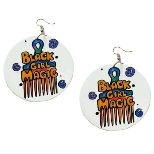 Black Girl Magic Afro Pick Statement Dangle Wood Earrings