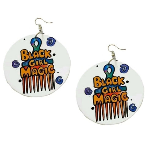 Black Girl Magic Afro Pick Statement Dangle Wood Earrings