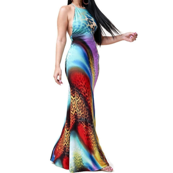 MM Neon Leopard Print Halter Maxi Sundress