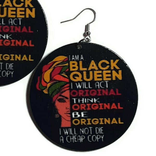 Black Queen Original Statement Dangle Wood Earrings