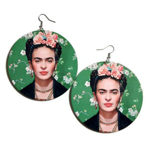 Frida Kahlo Large Statement Dangle Wood Earrings