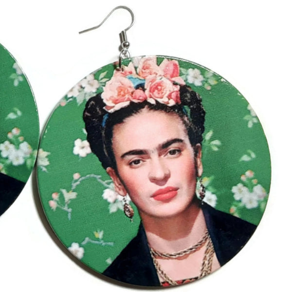 Frida Kahlo Large Statement Dangle Wood Earrings