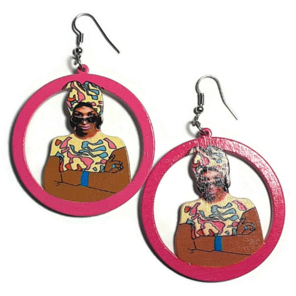 Queen Respect Me Statement Dangle Wood Earrings