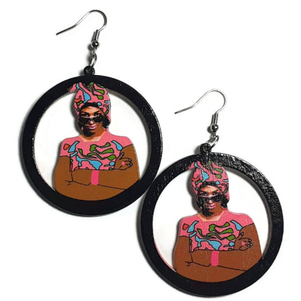 Queen Respect Me Statement Dangle Wood Earrings