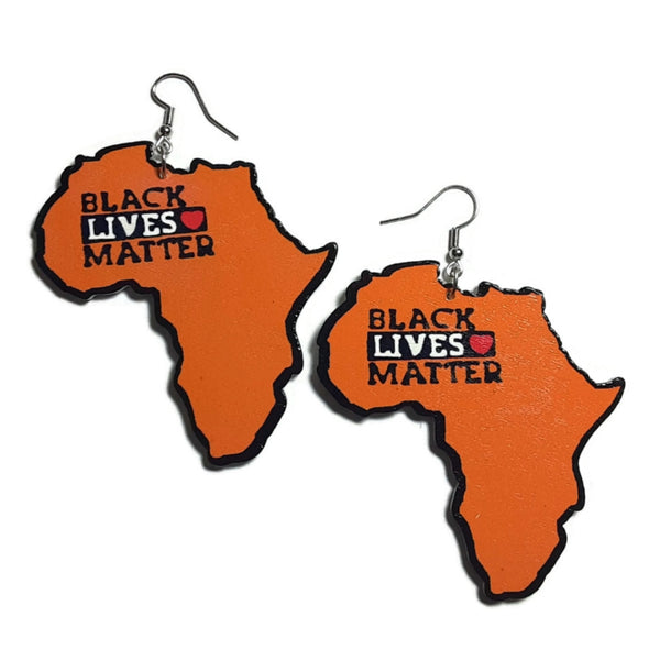 Africa BLM Statement Wood Dangle Drop Earrings