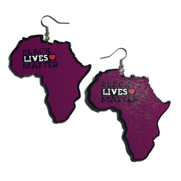 Africa BLM Statement Wood Dangle Drop Earrings