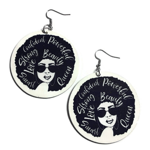 Beauty Afro Queen Statement Wood Dangle Drop Earrings