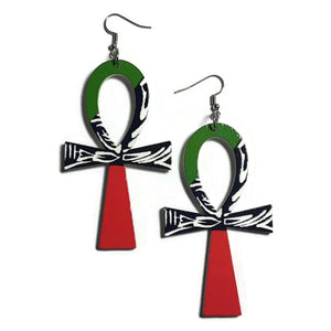 Ankh Liberation Statement Wood Dangle Drop Earrings