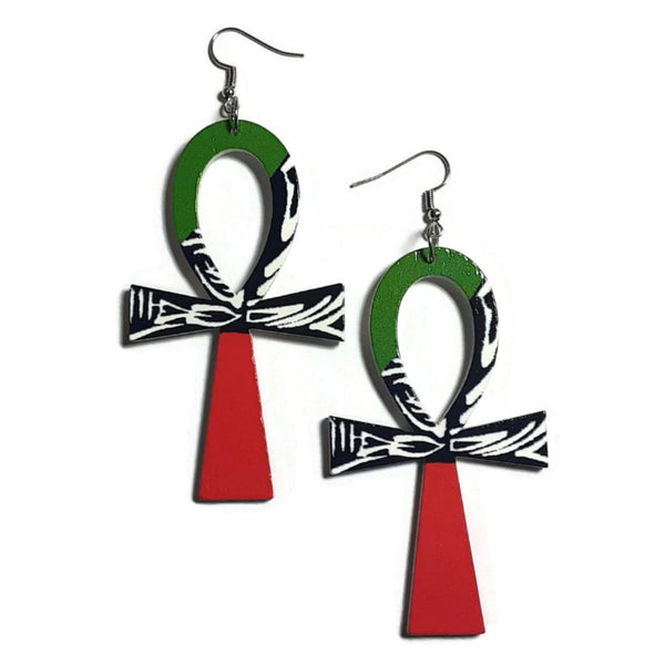 Ankh Liberation Statement Wood Dangle Drop Earrings