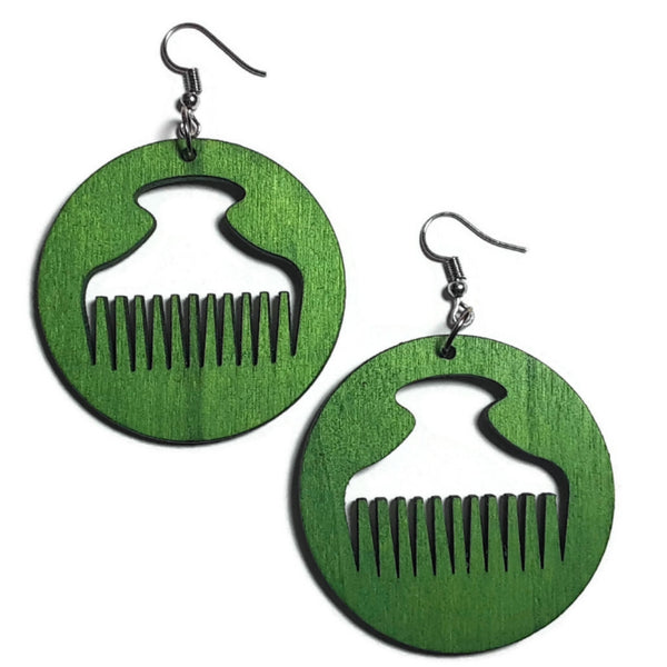 Afro Pick Mini Dangle Wood Earrings