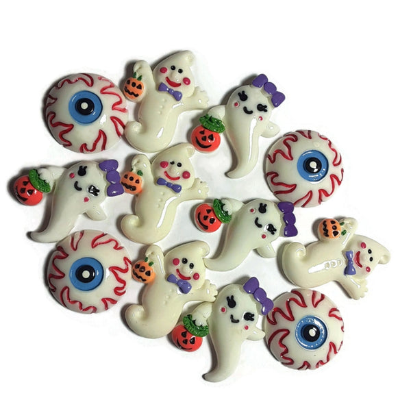 Halloween Ghost Eye Flatback Cabochon - Set of 12