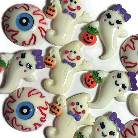 Halloween Ghost Eye Flatback Cabochon - Set of 12