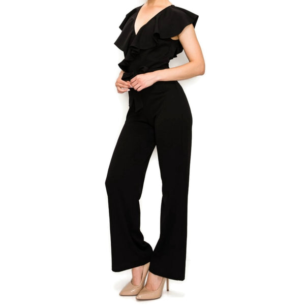 Ruffle V-neck Wide Leg Sleeveless Casual Jumpsuit