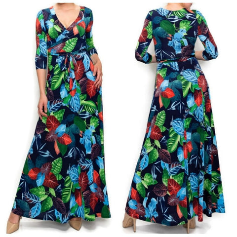 Autumn Ice Faux Wrap Maxi Dress