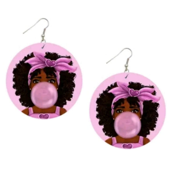 Naturally Unbothered Bubblegum Poppin Statement Dangle Wood Earrings