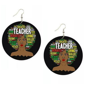 Educated Teacher Rasta Statement Dangle Wood Earrings